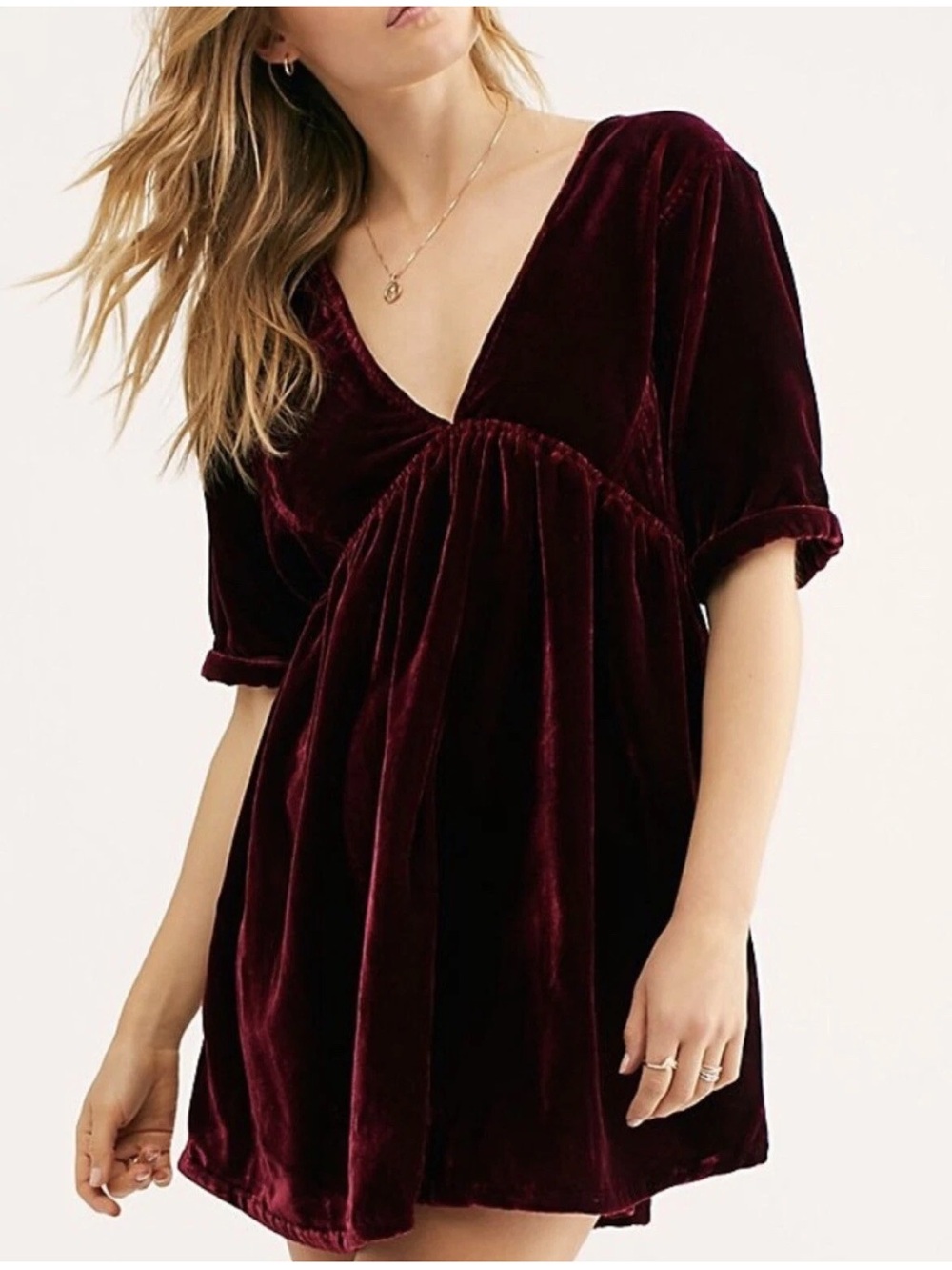 Free People Ivy Velvet Mini Dress Size S Holiday Cocktail Party Burgundy Wine.